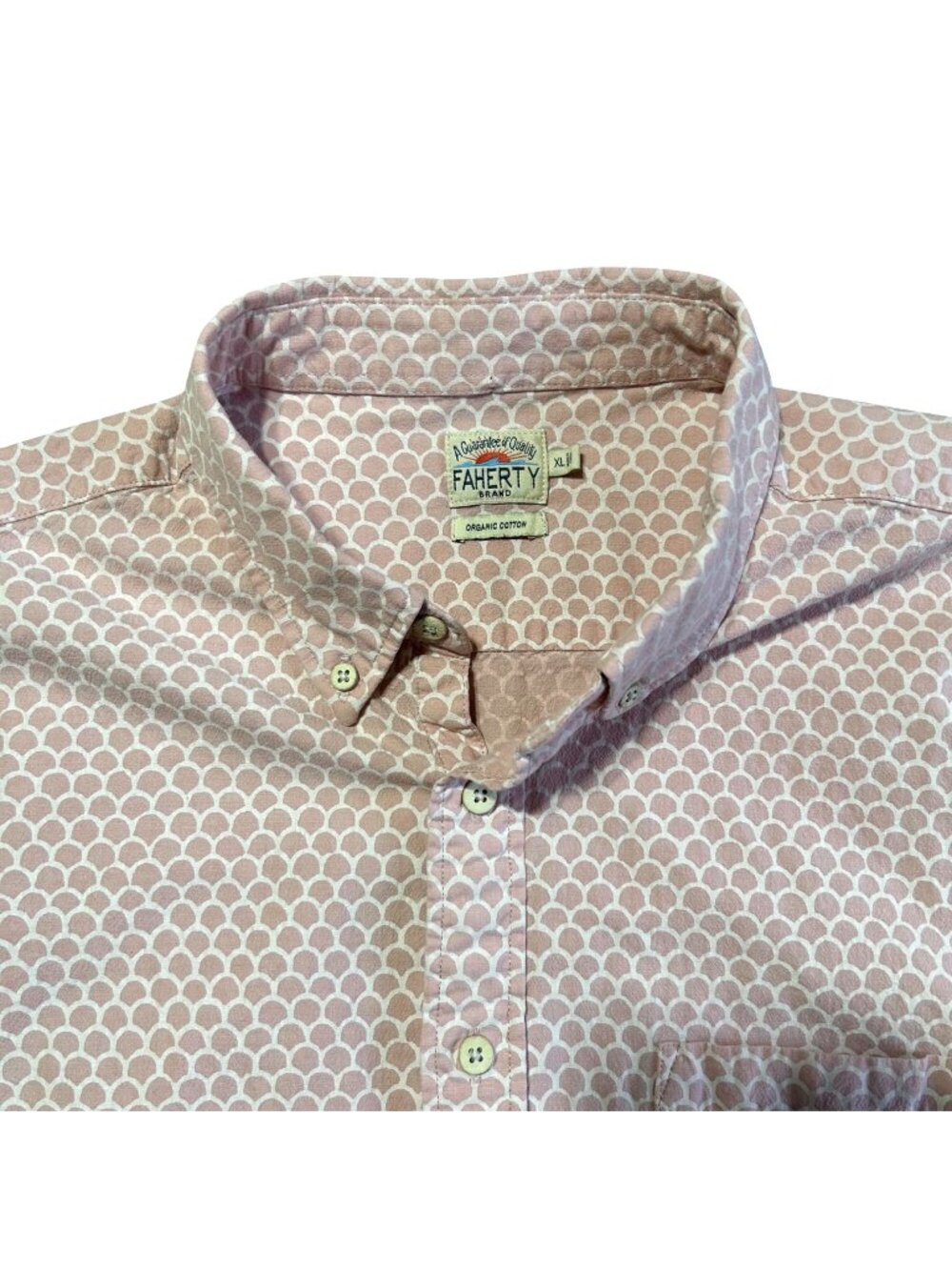 Faherty Men's Sz XL Organic Cotton Fishscale Print Short Sleeve Button-Up Shirt